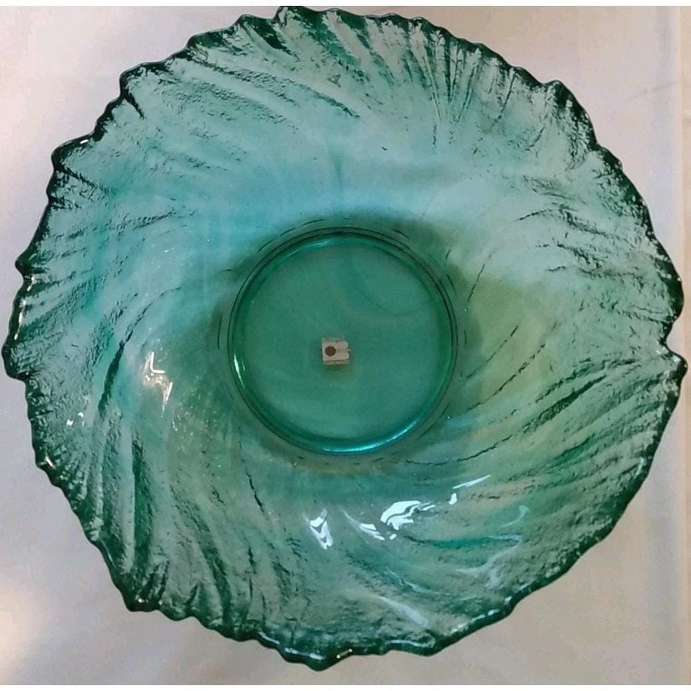 Vintage Blenko Glass Large Emerald Green Bowl Cabbage Lettuce